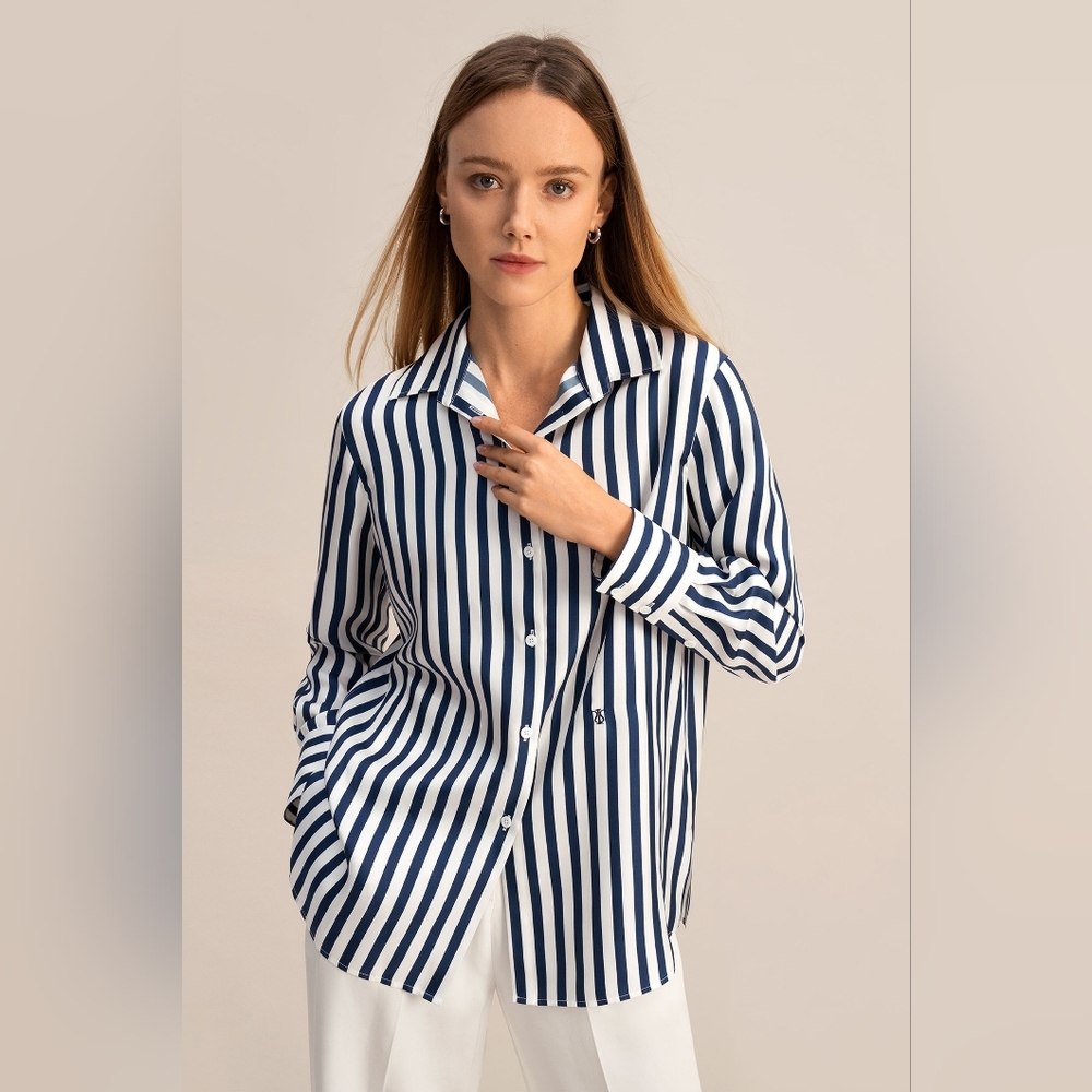 Lilysilk 'Amalfi' Blue and White Silk Shirt